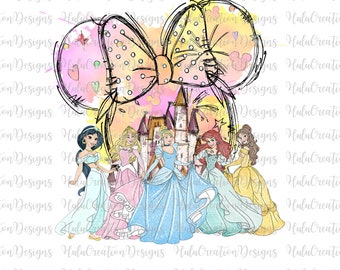 Retro Colorful Castle Png, Watercolor Princesses Png, Mouse Ear Castle Png, Family Vacation, Magic Kingdom Png, Sublimation Design Png