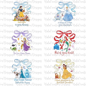 Bundle Watercolor Princess Coquette Bow Png, Cartoon Princess Squad Png, Magical Mirror Bow Png, Family Vacation Png, Princess Family Shirt
