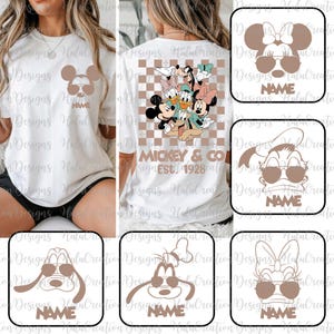 Ensemble png personnalisé souris et amis, Magic Kingdom Png, dessin animé voyage en famille 2025 chemise assortie, souris à carreaux rétro Png, vacances en famille