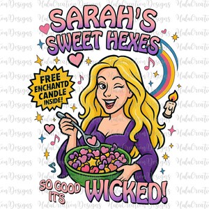 Sarah's Sweet Hexes Retro heks Halloween png, prinses Halloween png, vintage retro kies je gif Halloween png, grappig spookachtig seizoen png