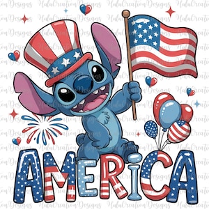 Mostro blu 4 luglio PNG, Bandiera americana PNG, Alieno blu patriottico PNG, Personaggio dei cartoni animati rosso bianco blu, Giorno dell'Indipendenza, File digitale
