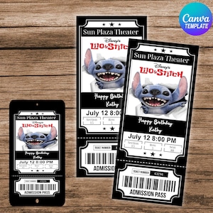 Aangepaste sjabloon cartoon filmticket, bewerkbare sjabloon blauwe cartoon filmcanva, 2025 bioscoopvoucher, afdrukbaar digitaal ticket evenementfilm
