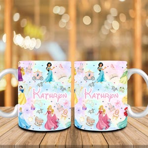 Personalized Watercolor Coquette Princess 11oz Mug Wrap, Princess Birthday Girl Coffee Mug, Cartoon Mug Png, Girl Trip 11oz Mug Sublimation