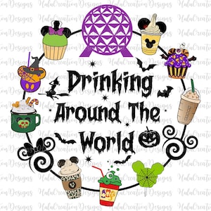 Epcot Halloween Comfort Kleuren Svg, Drinken over de hele wereld 2023, Epcot World Tour Svg, Eten en Wijn Halloween, Vintage Halloween Svg