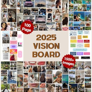 2025 Vision Board Printables Bilder, Teen Girl Vision Board, Digital Vision Board, Vision Board Kit mit Zitaten, Wörtern, Elementen A4 PDF