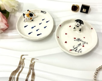 Custom Pet Ring Dish, Personalized Ceramic Jewelry Tray, 3D Pet Figurine Gift for Pet Lovers, Dog Cat Jewelry Holder, Unique Pet Lover Gift