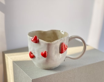 Personalized Love Ceramic Mug, Handmade Ceramic Mug (10 oz), Pottery Coffee Mug, Heart Mug, Gift for Her, Mother's Day Gift, Keramik Tasse