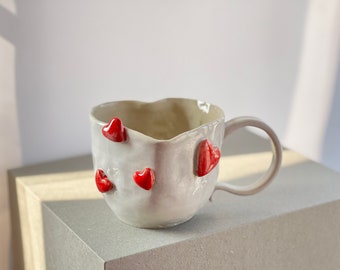 Personalized Love Ceramic Mug, Handmade Ceramic Mug (10 oz), Pottery Coffee Mug, Heart Mug, Gift for Her, Mother&#39;s Day Gift, Keramik Tasse