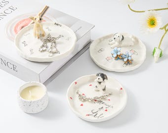 Custom Pet Ring Dish, Personalized Ceramic Jewelry Tray, 3D Pet Figurine Gift for Pet Lovers, Dog Cat Jewelry Holder, Unique Pet Lover Gift