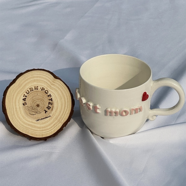 Personalized Best Mom Ceramic Mug, Handmade Ceramic Mug (10 oz), Pottery Coffee Mug, Heart Mug, Mother's Day Gift, Keramik Tasse