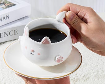 Personalized Ceramic Pets Coffee Mug, Minimalist Animal Cup, Custom White Cat Tea Cup, Modern Pet Lover Gift, Dog Coffee Cup, Mother's Day