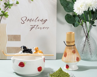 Custom Pet Ceramic Matchat Whisk Set, Personalized Ceramic Matcha Bowl Set, Memorial Gift for Pet Lovers, peekaboo Bowl, Hidden Animal Bowl