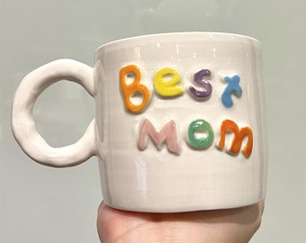 Custom Best Mom Ceramic Mug, Personalized Handmade Ceramic Mug (10 oz), Pottery Coffee Mug, Mother&#39;s Day Gift, Keramik Tasse