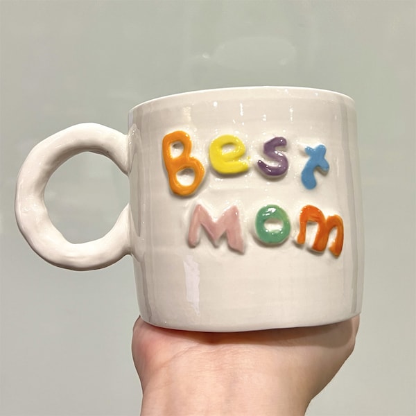 Personalized Best Mom Mug (10 oz), Custom Name Ceramic Cup, 3D Letter Mug, Gift for Mom, Mother's Day Gift, Handmade Cute Coffee Mug