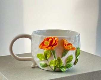 October | Marigold, Birth Flower Mug, Handmade Birth Month Floral Mug, Mom Mug, Gift for Her, Birthday Gift, Mother&#39;s Day Gift