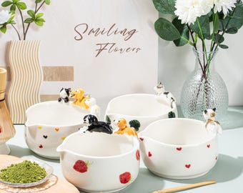 Personalized Pet Ceramic Matcha Bowl Set, Handmade Ceramic Matchat Whisk Set, Custom Cat Dog Matcha Bowl, Memorial Gift for Pet Lovers