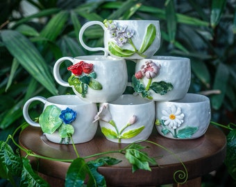 Birth Flower Mug, Handmade Floral Mug, Custom Birth Month Flower Mug, Mom Mug, Gift for Her, Valentines Day Gift, Mothers Day Gift