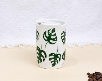 Caneca de viagem artesanal para carro, caneca de café de cerâmica personalizada, canecas de viagem de cerâmica, caneca para viagem com meia tampa, presente para o Dia das Mães, presente de autocuidado