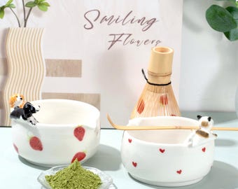 Custom Pet Ceramic Matchat Whisk Set, Personalized Ceramic Matcha Bowl Set, Memorial Gift for Pet Lovers, peekaboo Bowl, Hidden Animal Bowl