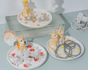 Plato personalizado para anillos de mascotas, bandeja de cerámica para joyas, figura 3D de mascota, regalo para amantes de los animales, joyero para perros y gatos, regalo único para amantes de las mascotas