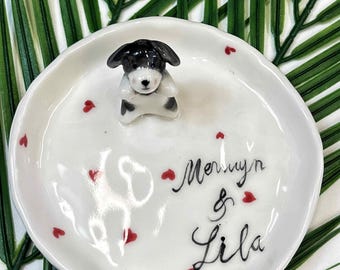 Handmade pet ring tray, custom pet ceramic jewelry holder, pet lover, dog jewelry tray, personalized pet lover gift