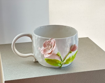 January | Carnation, Birth Flower Mug, Handmade Birth Month Floral Mug, Mom Mug, Gift for Her, Birthday Gift, Mother's Day Gift