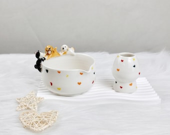 Personalized Pet Ceramic Matcha Bowl Set - Custom Cat Dog Matcha Bowl, Handmade Gift for Pet Lovers,Birthday Gift for Pet Owners,Matcha Gift