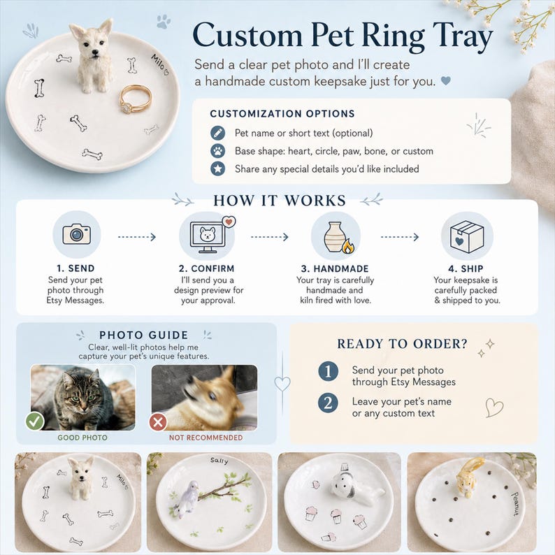 Plato personalizado para anillos de mascota, porta joyas de cerámica con forma de figura de mascota, para amantes de las mascotas, plato personalizado para baratijas de perro, regalo para dama de honor de boda, regalo de San Valentín. imagen 8