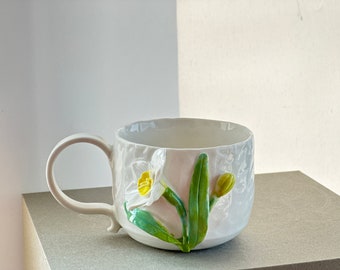 December | Narcissus, Birth Flower Mug, Handmade Birth Month Floral Mug, Mom Mug, Gift for Her, Birthday Gift, Mother&#39;s Day Gift