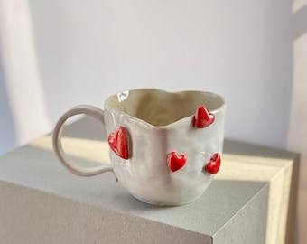 Custom Love Mug (10oz), Handmade Ceramic with Heart Design - Perfect Mother's Day Gift, Unique Keramik Tasse, Great Gift for Her