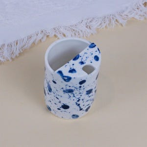 Blue rendered Travel Mug, Handmade Pottery Mug, To Go Ceramic Tumbler, Hand-painted Sip Mug, Coffee Cup Sip Mug Birthday Day Gift for Her