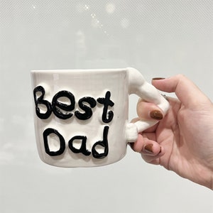 Personalized Best Dad Ceramic Mug, Strong Daddy Handmade Ceramic Mug (10 oz), Pottery Coffee Mug, Heart Mug, Father&#39;s Day Gift,Keramik Tasse
