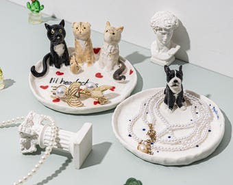 Personalised Pet Ring Dish, Custom Pet Figurine Ceramic Jewelry Holder, Dog Trinket Dish, Cat Jewelry Dish,Wedding Bridesmaid Gift,Christmas