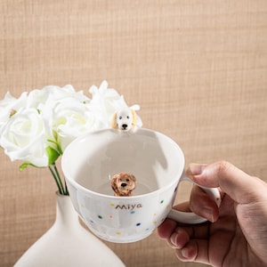 Custom Pet Mug with 3D Dog/Cat Figure Handmade Ceramic Mug Peekaboo Pet Mug Memorial Gift for Pet Lovers Personalized Pet Mug Coffee Cup