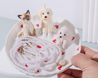 Bandeja de cerámica para anillos con retrato de mascota personalizado, bandeja de cerámica para anillos de boda personalizada, bandeja para anillos de perro y gato, regalo para amantes de las mascotas.