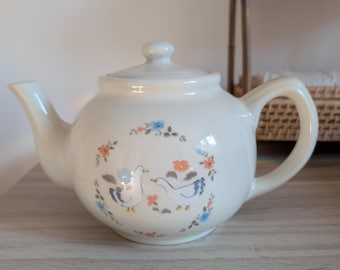 Tetera vintage con forma de ganso | Tetera floral de cerámica blanca | Decoración de cocina rústica estilo cottagecore | Tetera con forma de pato | Servidor de té retro