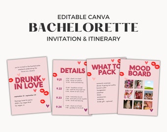 Drunk in Love Bachelorette Itinerary Template | Editable Canva Template | Bachelorette Weekend Planner | Pink Bachelorette