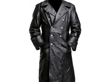 Double Breasted Trench Coat In Black Leather