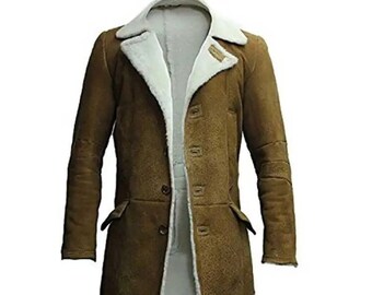 Brown Leather Long Distressed Coat