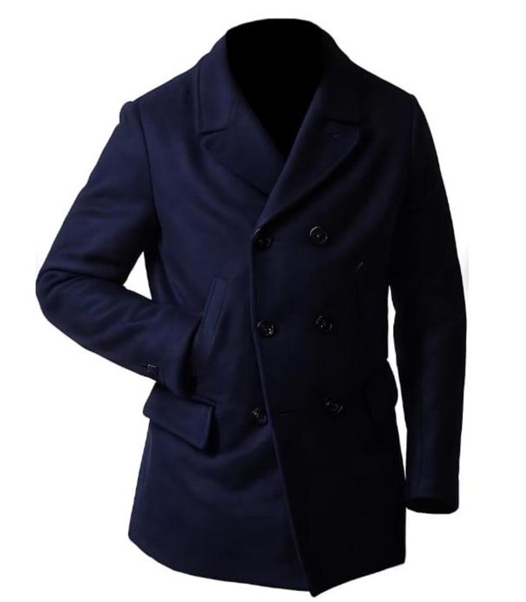 Navy Blue Double-breasted Wool Peacoat Winter Outerwear Stylish Men’s ...