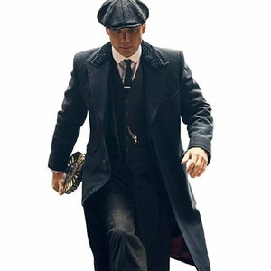 Men&#39;s Peaky Blinders Black Long Wool Overcoat |Thomas Shelby Long Trench Coat | Vintage Gothic Cosplay Winter Outwear Coat Wool Coat