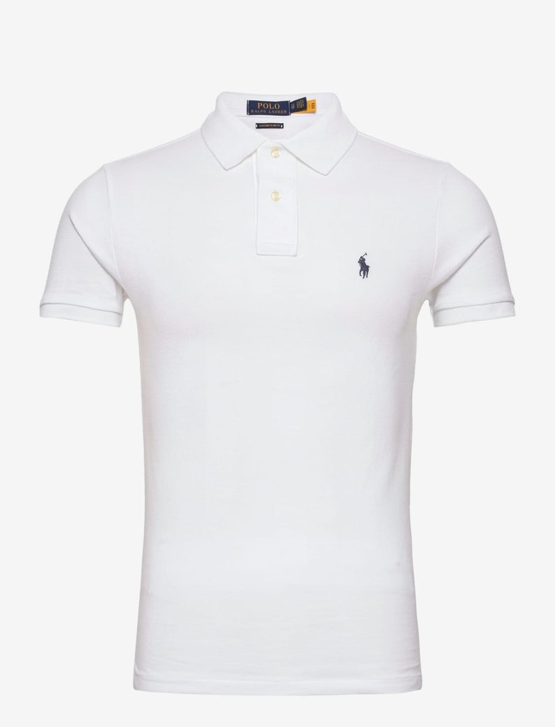 Men's Ralph Lauren Polo Shirt Polo T Shirt with Tags Black White Grey Navy All Sizes S M L XL XXL. Summer sale slim fit Biały