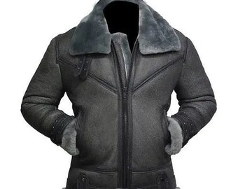 Men’s Leather Wax Grey Shearling Jacket