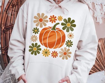 Retro Floral Pumpkin Comfort Colors Shirt, Fall Harvest Tee
