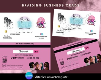 Braiding Business Card Template| Beauty Salon|Braiding Cards Design Canva Editable Customizable DIY Official Logo Extensions