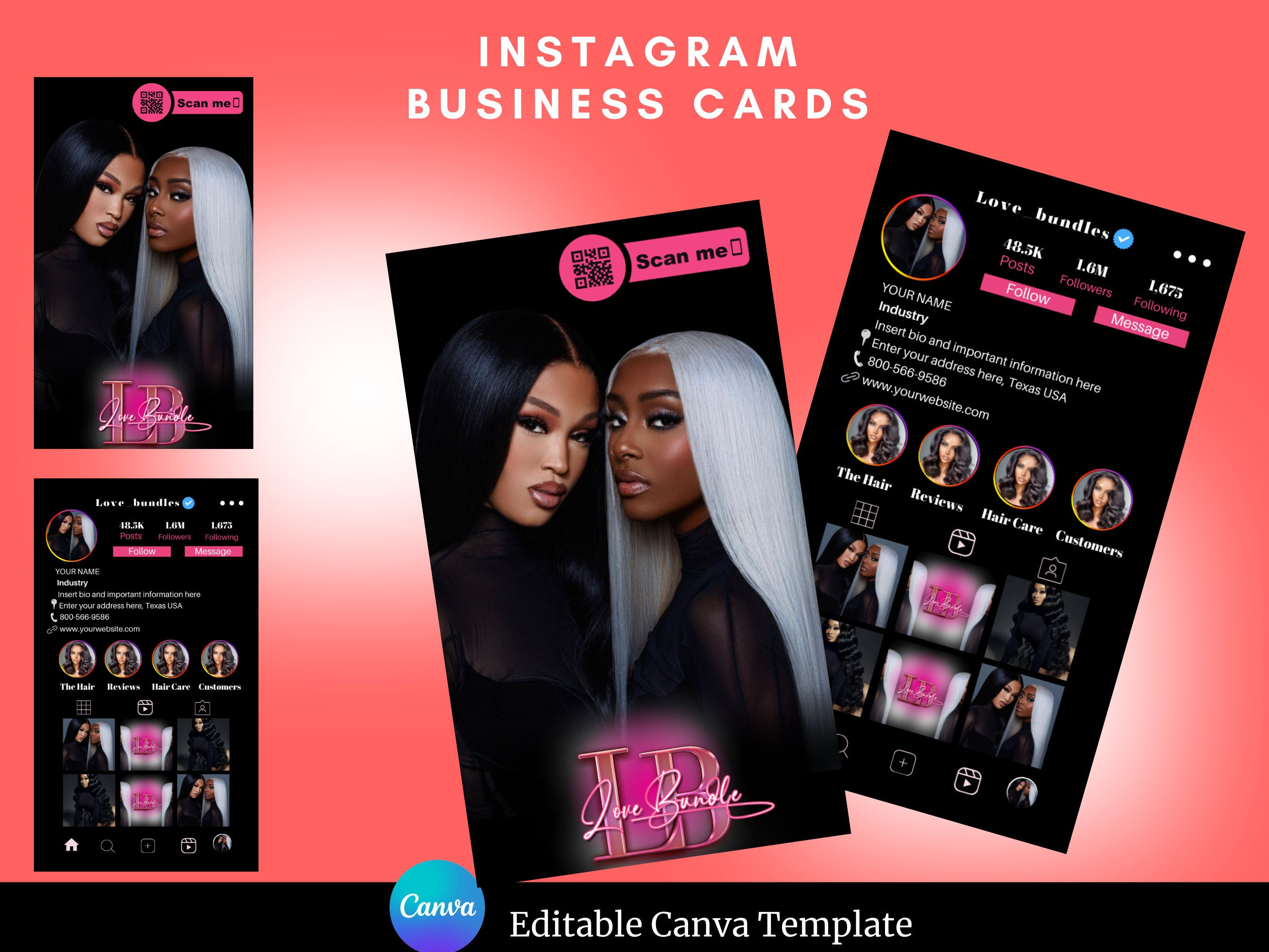 Hairstylist Instagram Business Card Template, QR code Business Card, IG Business Card 2023
