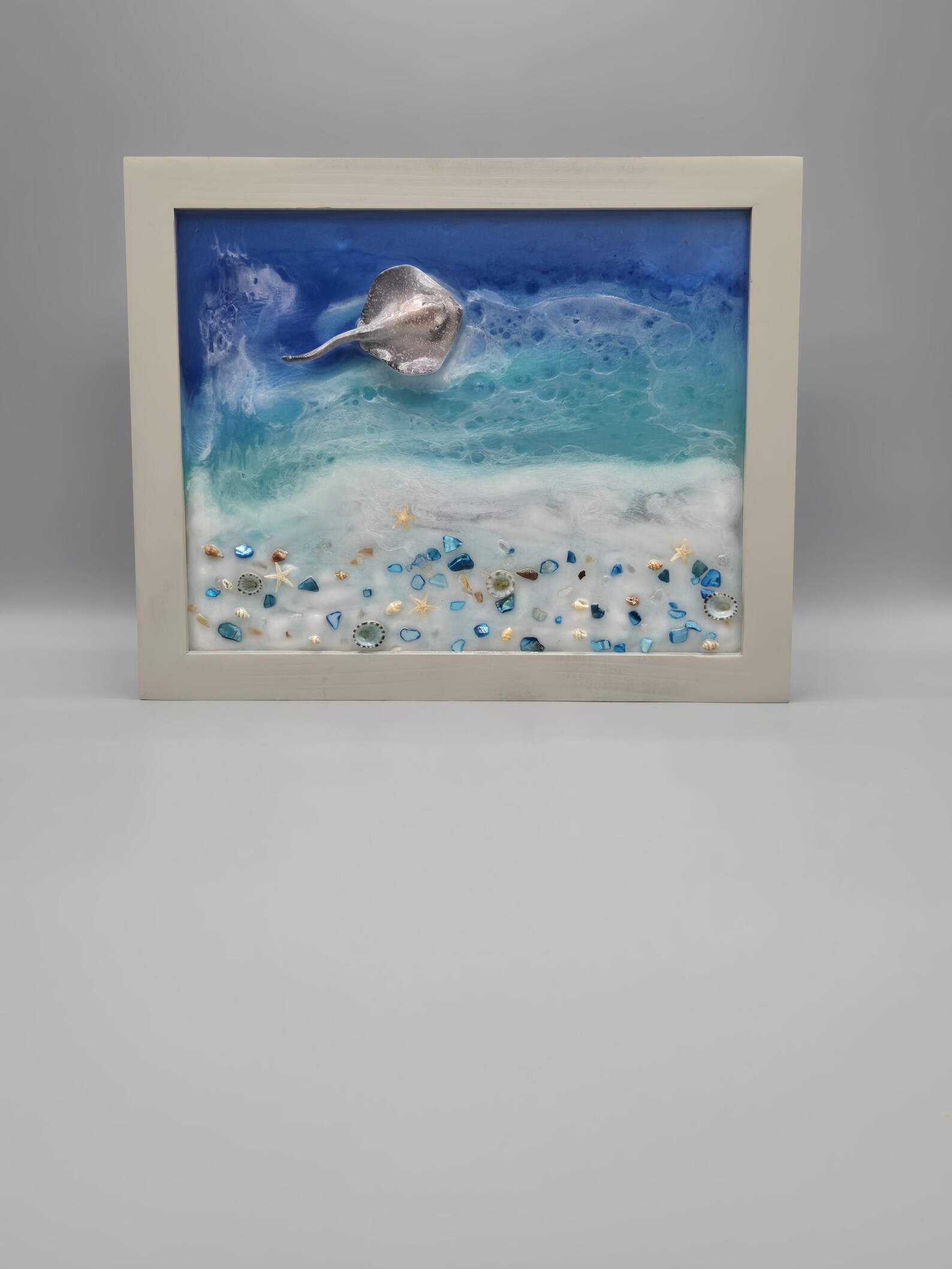 Resin Stingray Wall Art: Beach Waves, Sand & Shells - Framed - Etsy