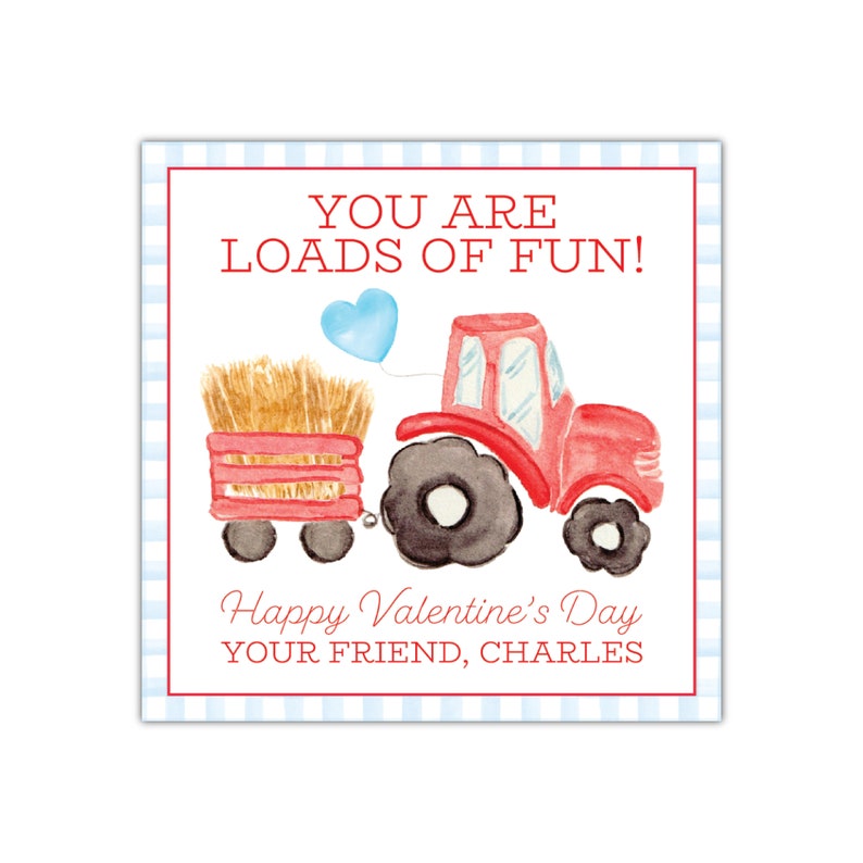 Printable Tractor Valentine Tag, Farm Theme, Deere, Preschool Kids ...