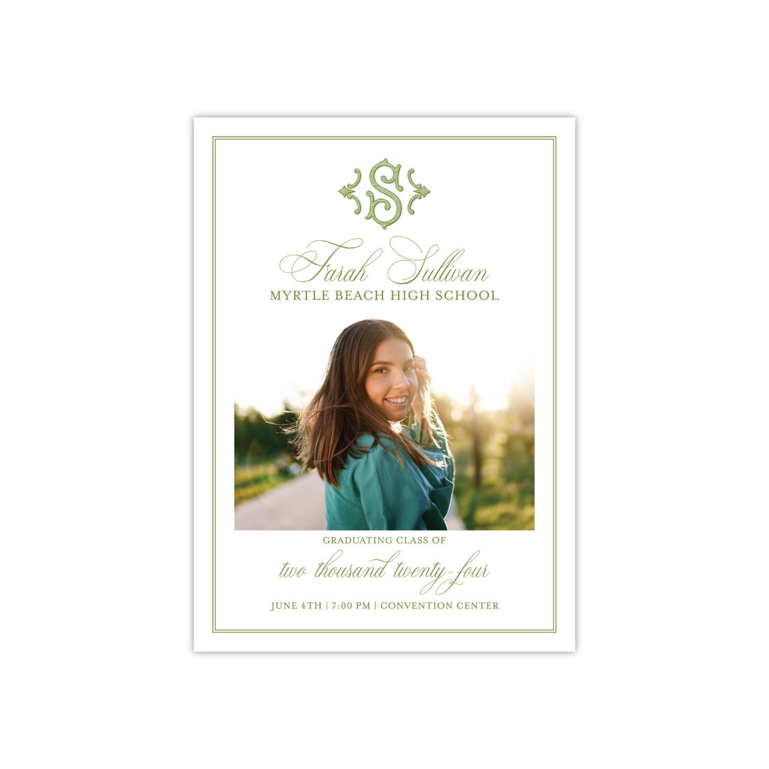 Printed Monogram Graduation Photo Card, Grad Announcement Picture ...