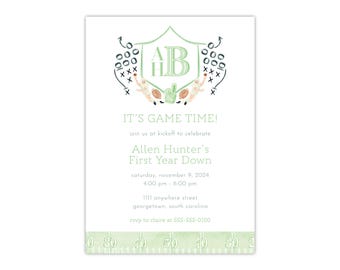 Printed Football Party Invitation, Boy Birthday Invite, Watercolor Monogram, Rookie Year, First Down, Game Time, Sports Theme, Preppy